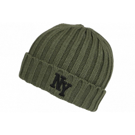 Bonnet NY Vert et Noir en Laine Tendance Doublure Polaire Greenport BONNETS Nyls Création