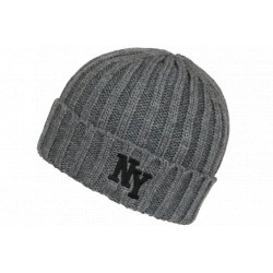 Bonnet NY Gris et Noir en Laine Tendance Doublure Polaire Greenport BONNETS Nyls Création