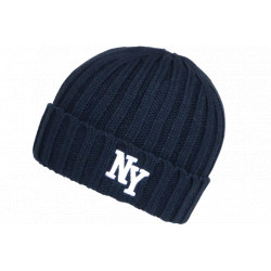 Bonnet NY Bleu et Blanc en Laine Tendance Doublure Polaire Greenport BONNETS Nyls Création