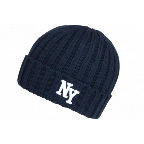 Bonnet NY Bleu et Blanc en Laine Tendance Doublure Polaire Greenport BONNETS Nyls Création