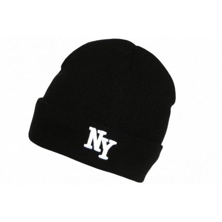 Bonnet NY Noir et Blanc en Laine à revers Doublure Polaire Aurora BONNETS Nyls Création