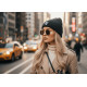 Bonnet NY Noir et Blanc en Laine à revers Doublure Polaire Aurora BONNETS Nyls Création