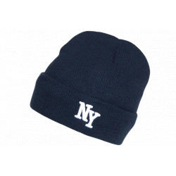 Bonnet NY Bleu et Blanc en Laine à revers Doublure Polaire Aurora BONNETS Nyls Création