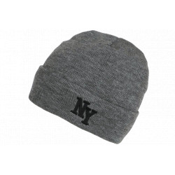 Bonnet NY Gris et Noir en Laine à revers Doublure Polaire Aurora BONNETS Nyls Création