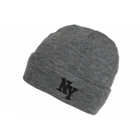 Bonnet NY Gris et Noir en Laine à revers Doublure Polaire Aurora BONNETS Nyls Création
