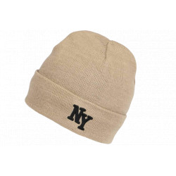 Bonnet NY Beige et Noir en Laine à revers Doublure Polaire Aurora BONNETS Nyls Création