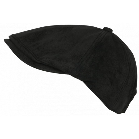 Beret Casquette Gavroche Cuir Noir Suedine Vintage Ajustable Nylro CASQUETTES Nyls Création