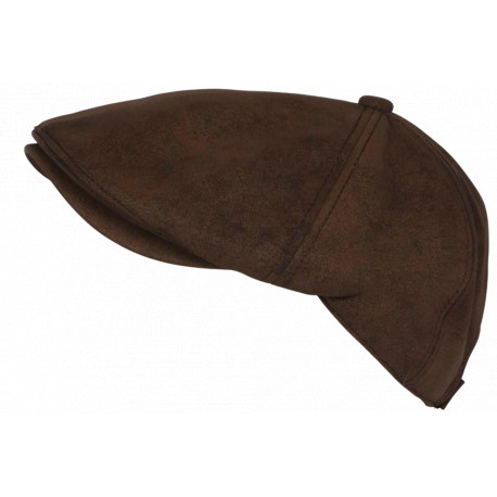 Beret Casquette Gavroche Cuir Marron Vintage en Suedine Ajustable Nylro CASQUETTES Nyls Création