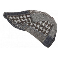 Béret Casquette Bleue et Grise en Laine Patchwork Style Anglais Windsaur CASQUETTES Nyls Création