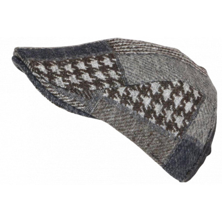 Béret Casquette Bleue et Grise en Laine Patchwork Style Anglais Windsaur CASQUETTES Nyls Création