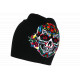 Bonnet Tête de Mort à Fleurs en Laine Noire Look Original BONNETS Nyls Création