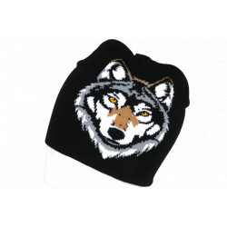 Bonnet Loup Noir et Blanc en Laine Style Tendance BONNETS Nyls Création