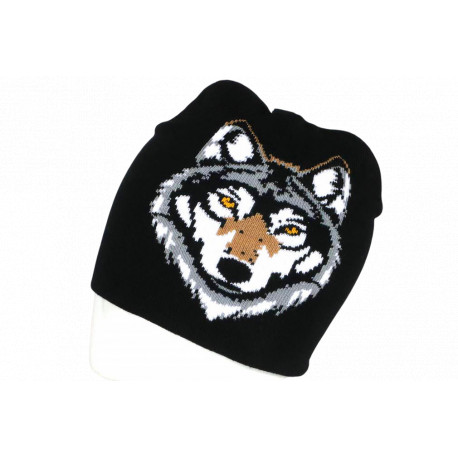 Bonnet Loup Noir et Blanc en Laine Style Tendance BONNETS Nyls Création