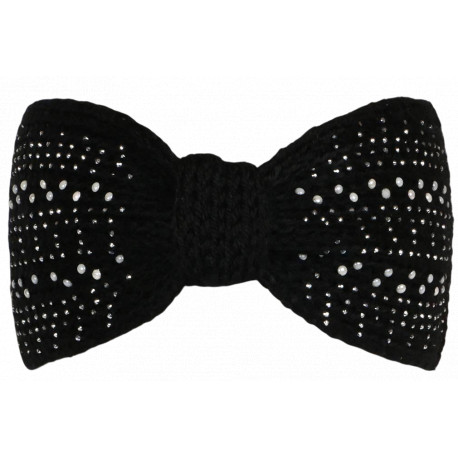 Bandeau Strass Femme Noir en Laine Noeud Classe Headband Hiver Merry Bandeau Nyls Création