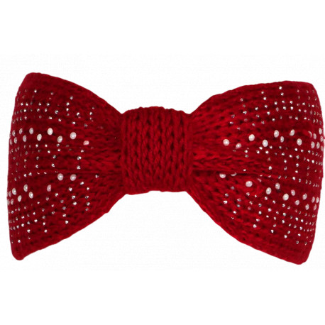 Bandeau Strass Femme Rouge en Laine Noeud Classe Headband Hiver Merry Bandeau Nyls Création