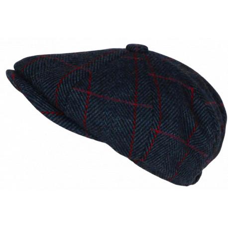 Casquette Gavroche Bleue et Rouge en Laine Style Anglais Vintage Surwal CASQUETTES Nyls Création