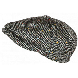 Casquette Gavroche en Laine Noire à Chevrons Style Anglais Vintage Surwal CASQUETTES Nyls Création