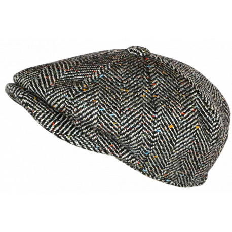 Casquette Gavroche en Laine Noire à Chevrons Style Anglais Vintage Surwal CASQUETTES Nyls Création