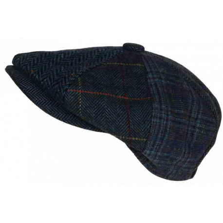 Casquette Gavroche en Laine Bleue Patchwork Style Anglais Vintage Surwal CASQUETTES Nyls Création