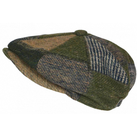 Casquette Gavroche Verte Patchwork en Laine Style Anglais Vintage Surwal CASQUETTES Nyls Création