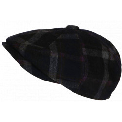 Casquette Gavroche Grise en Laine Carreaux Violets Style Anglais Vintage Surwal CASQUETTES Nyls Création