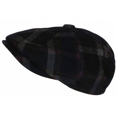Casquette Gavroche Grise en Laine Carreaux Violets Style Anglais Vintage Surwal CASQUETTES Nyls Création