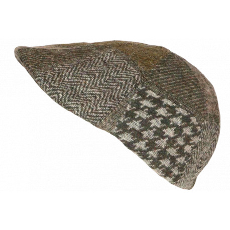 Béret Casquette Plate Verte Patchwork en Laine Style Anglais Landwel CASQUETTES Nyls Création