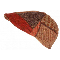 Béret Casquette Plate Orange Patchwork en Laine Style Anglais Landwel CASQUETTES Nyls Création
