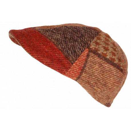 Béret Casquette Plate Orange Patchwork en Laine Style Anglais Landwel CASQUETTES Nyls Création