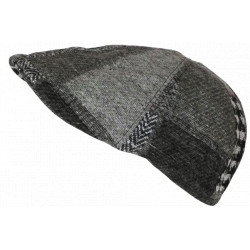 Béret Casquette Plate Grise Patchwork en Laine Style Anglais Landwel CASQUETTES Nyls Création