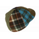 Béret Casquette Plate Patchwork Bleu Vert en Laine Style Anglais Landwel CASQUETTES Nyls Création