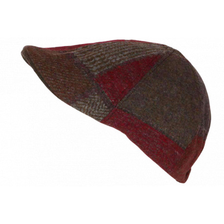 Béret Casquette Plate Rouge Patchwork en Laine Style Anglais Landwel CASQUETTES Nyls Création