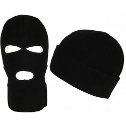 Bonnet Cagoule Noire Trois Trous en Laine Douce et Chaude Ryder Cagoule Nyls Création