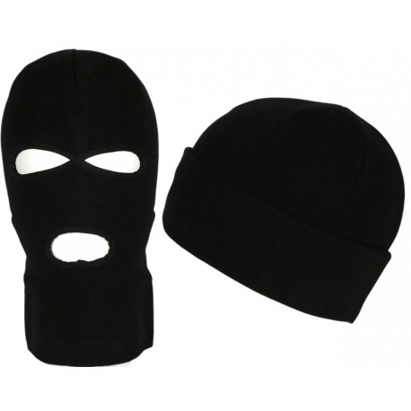 Bonnet Cagoule Noire Trois Trous en Laine Douce et Chaude Ryder Cagoule Nyls Création