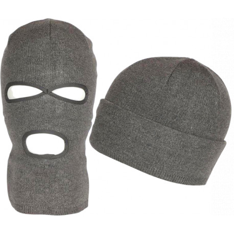 Bonnet Cagoule Grise Trois Trous en Laine Douce et Chaude Ryder Cagoule Nyls Création