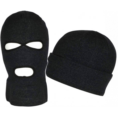 Bonnet Cagoule Gris Foncé Trois Trous en Laine Douce et Chaude Ryder Cagoule Nyls Création