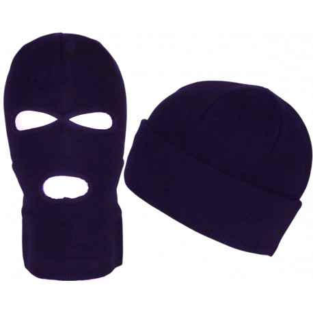 Bonnet Cagoule Bleue Trois Trous en Laine Douce et Chaude Ryder Cagoule Nyls Création