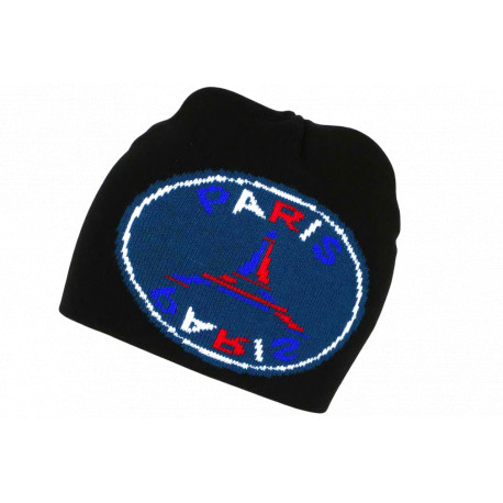 Bonnet Paris Bleu Blanc Rouge Tour Eiffel Foot en Laine Noire BONNETS Nyls Création