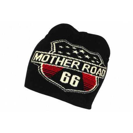 Bonnet Route 66 Rouge Noir Mother Road Design Hiver Biker BONNETS Nyls Création
