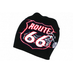 Bonnet Route 66 Rouge et Noir en Laine Design Motard Biker BONNETS Nyls Création