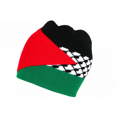 Bonnet Palestine Noir Drapeau Palestinien Rouge Blanc Vert en Laine CASQUETTES Nyls Création
