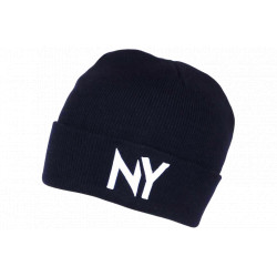 Bonnet NY Bleu et Blanc en laine Design Streetwear Fashion Yrton BONNETS Nyls Création