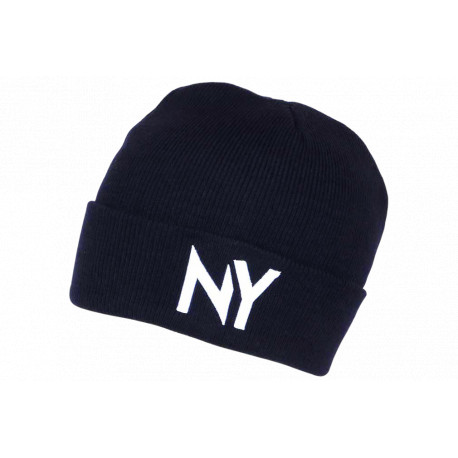 Bonnet NY Bleu et Blanc en laine Design Streetwear Fashion Yrton BONNETS Nyls Création