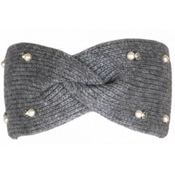 Bandeau en laine grise pour femme avec perles et cristaux Headband Hiver Merry Bandeau Nyls Création