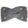 Bandeau en laine grise pour femme avec perles et cristaux Headband Hiver Merry