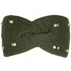 Bandeau en Laine Verte Femme avec Perles et Cristaux Headband Hiver Merry Bandeau Nyls Création