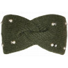 Bandeau en Laine Verte Femme avec Perles et Cristaux Headband Hiver Merry