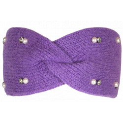 Bandeau en Laine Violette Femme avec Perles et Cristaux Headband Hiver Merry Bandeau Nyls Création