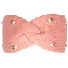 Bandeau en Laine Rose Femme avec Perles et Cristaux Headband Hiver Merry