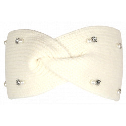 Bandeau en Laine Blanche Femme avec Perles et Cristaux Headband Hiver Merry Bandeau Nyls Création